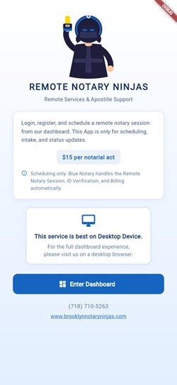 Remote Notary Ninjas iPhone app for remote notary booking and apostille requests